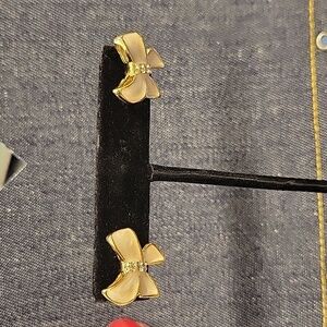 Enamel Pink Bow Rhinestone Accented 1/2" Earrings